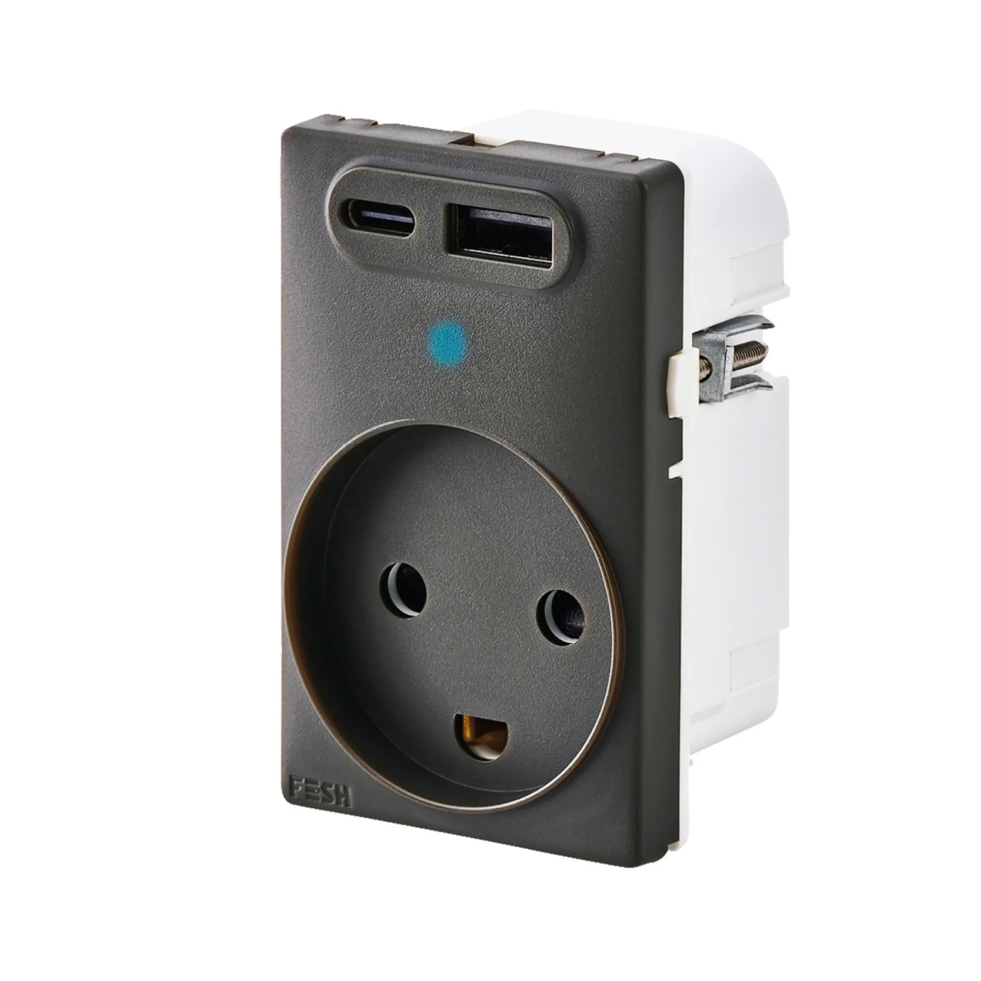 SWITCH CURVELINE 2 X USB STIKKONTAKT KOKSGRÅ 1,5 MODUL M/JORD|FESH Online