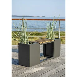 MED 2 PLANTEKASSER HAVEBÆNK SORT 120 CM|Garden Life Hot