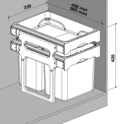 TANK40-4 AFFALDSSORTERING GRÅ. BEHOLDERE I 3 FARVER 4X8 L|Juvel