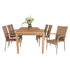 GILI/NAPOLI MED 6 STOLE HAVEMØBELSÆT TEAK/NATUR|Outrium Outlet