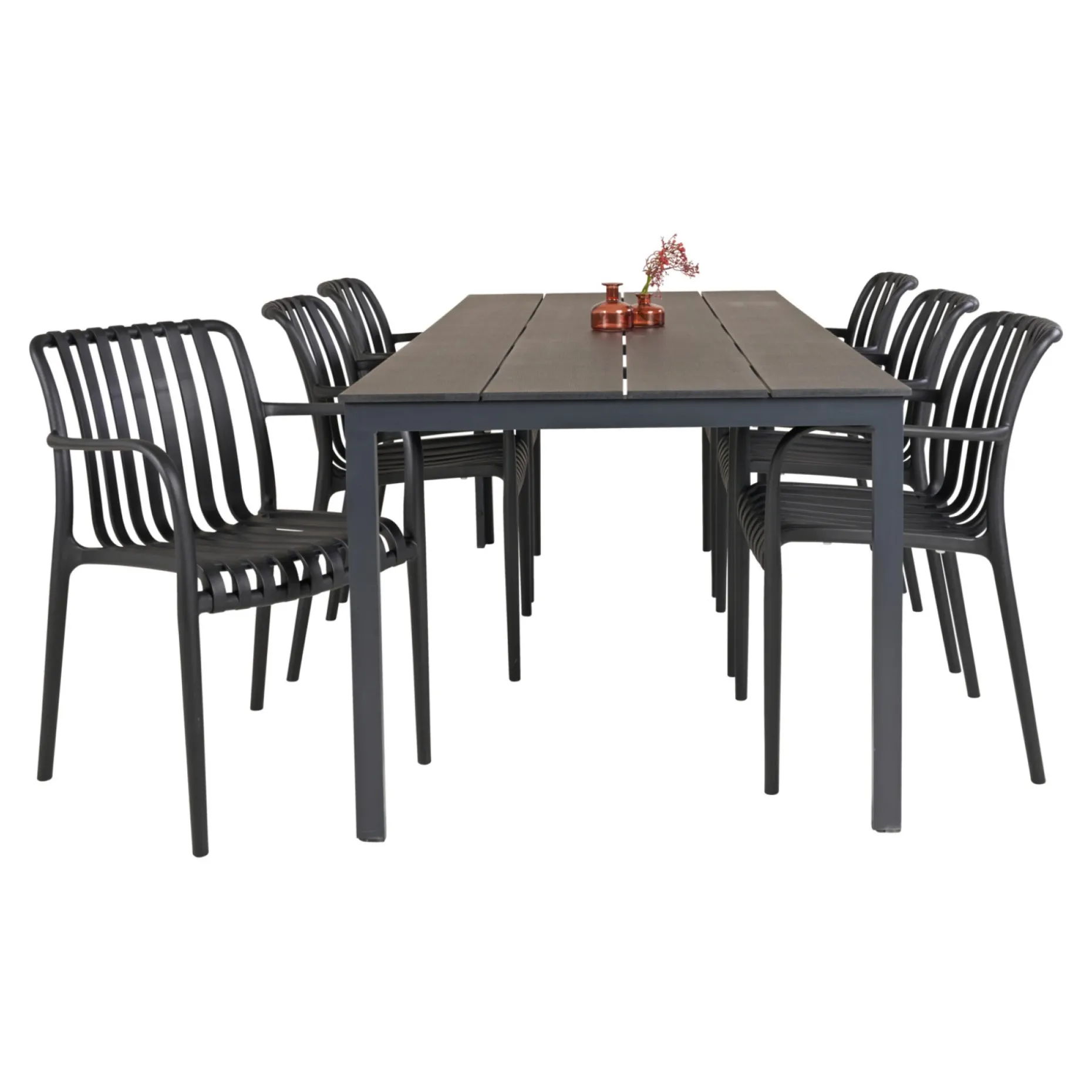 PISA/MURCIA BORD + 4 STOLE HAVESÆT SORT/SANDGRÅ|Outrium New