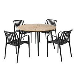 TAVIRA/MURCIA BORD + 4 STOLE HAVEMØBELSÆT NATUR/SORT|Outrium New