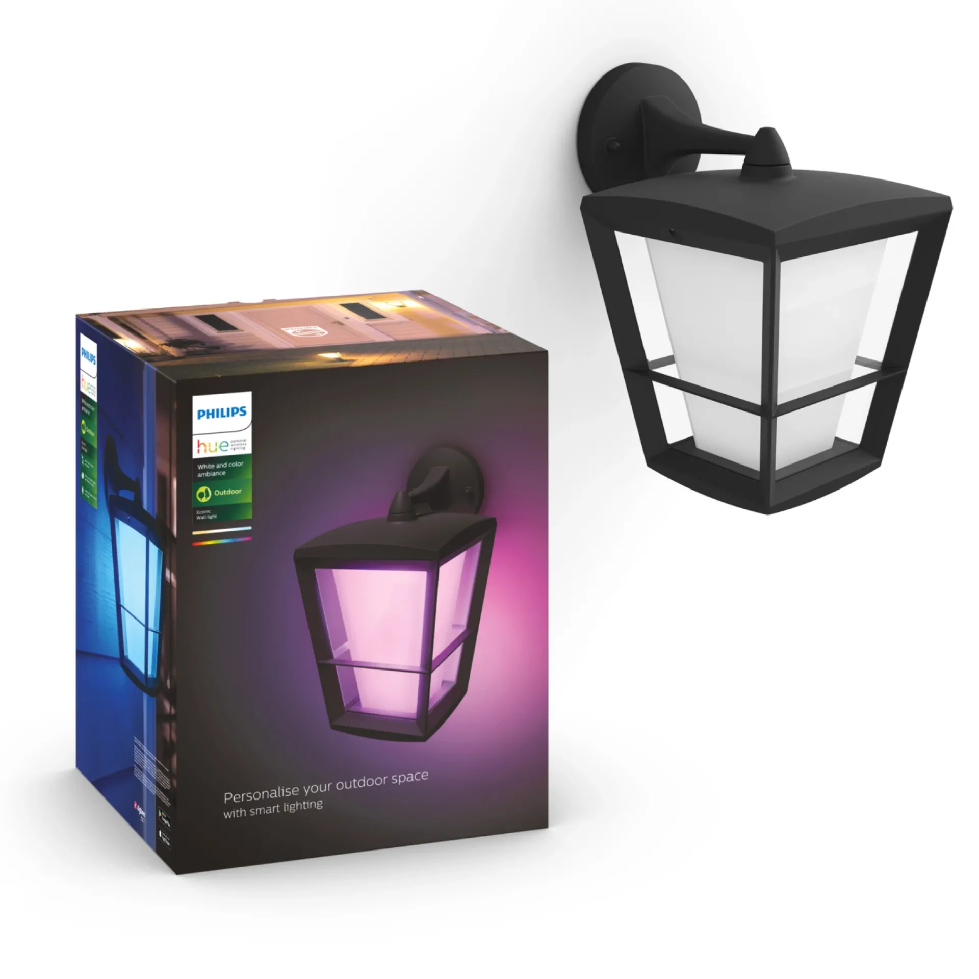 WCA ECONIC UDENDØRS VÆGLAMPE 15W SORT|Philips Hue Outlet