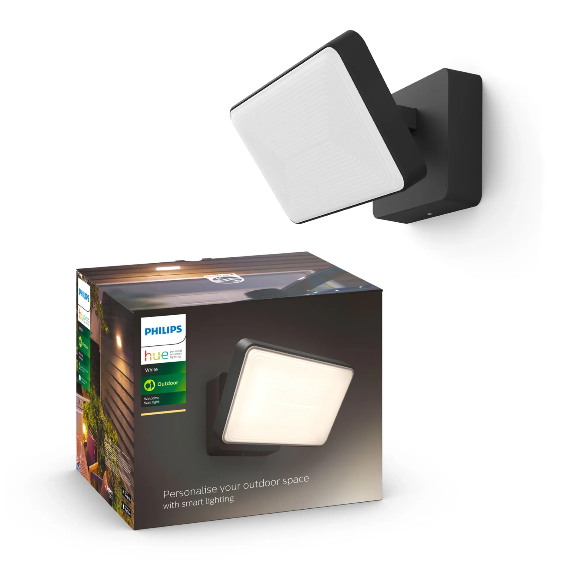 W WELCOME UDENDØRS VÆGLAMPE 15W SORT|Philips Hue
