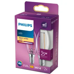 2-PAK KLAR LED PÆRE KERTE E14 2W|Philips Best