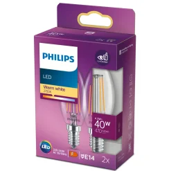 2-PAK KLAR LED PÆRE KERTE E14 4W|Philips New