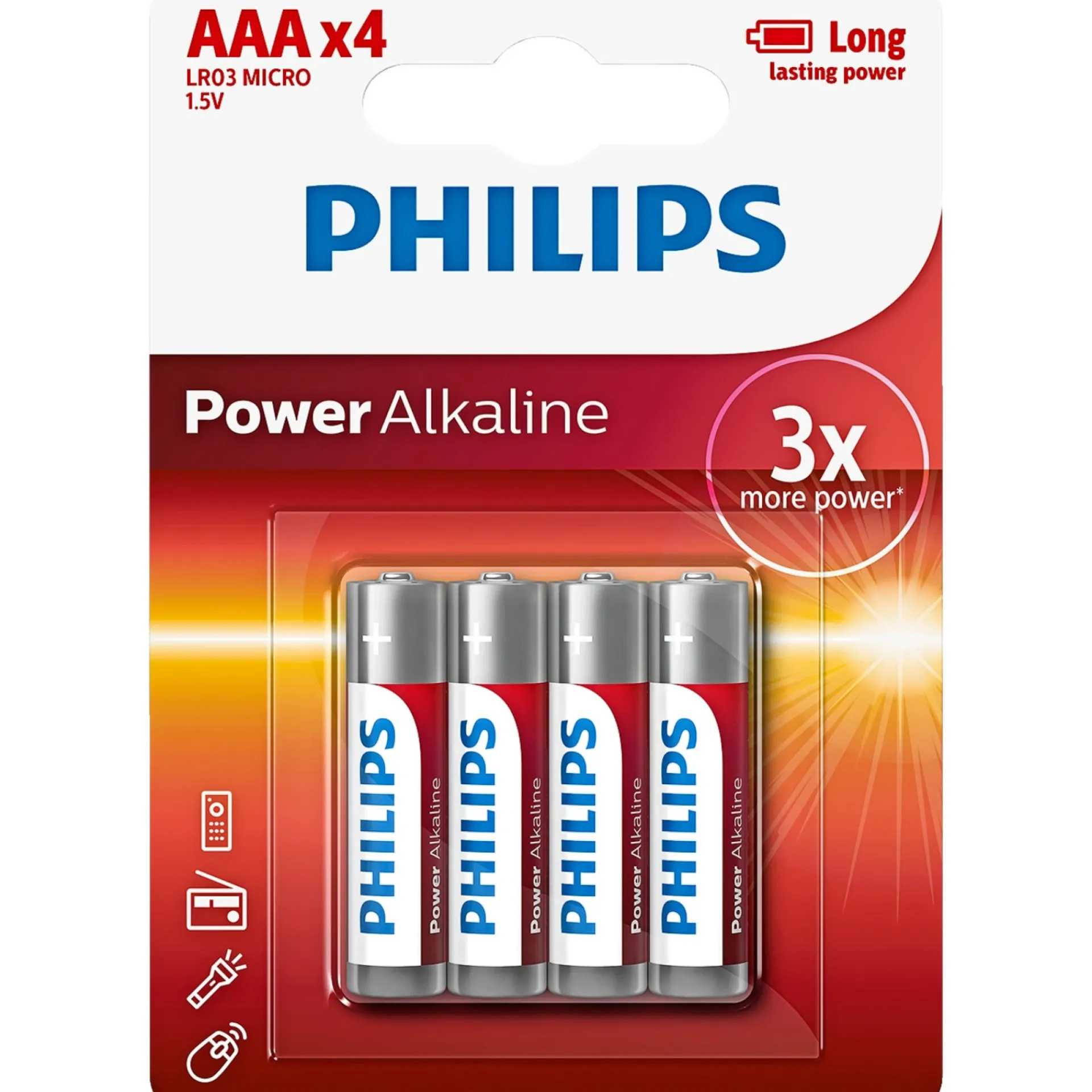 POWER ALKALINE AAA BATTERI 4 STK/PK|Philips