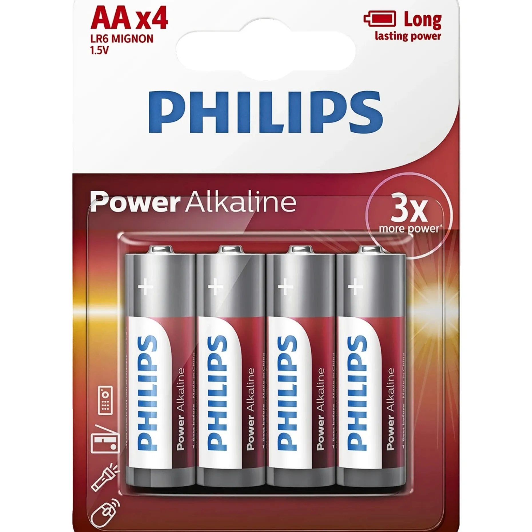 PHILIPS POWER ALKALINE AA BATTERI 4 STK/PK