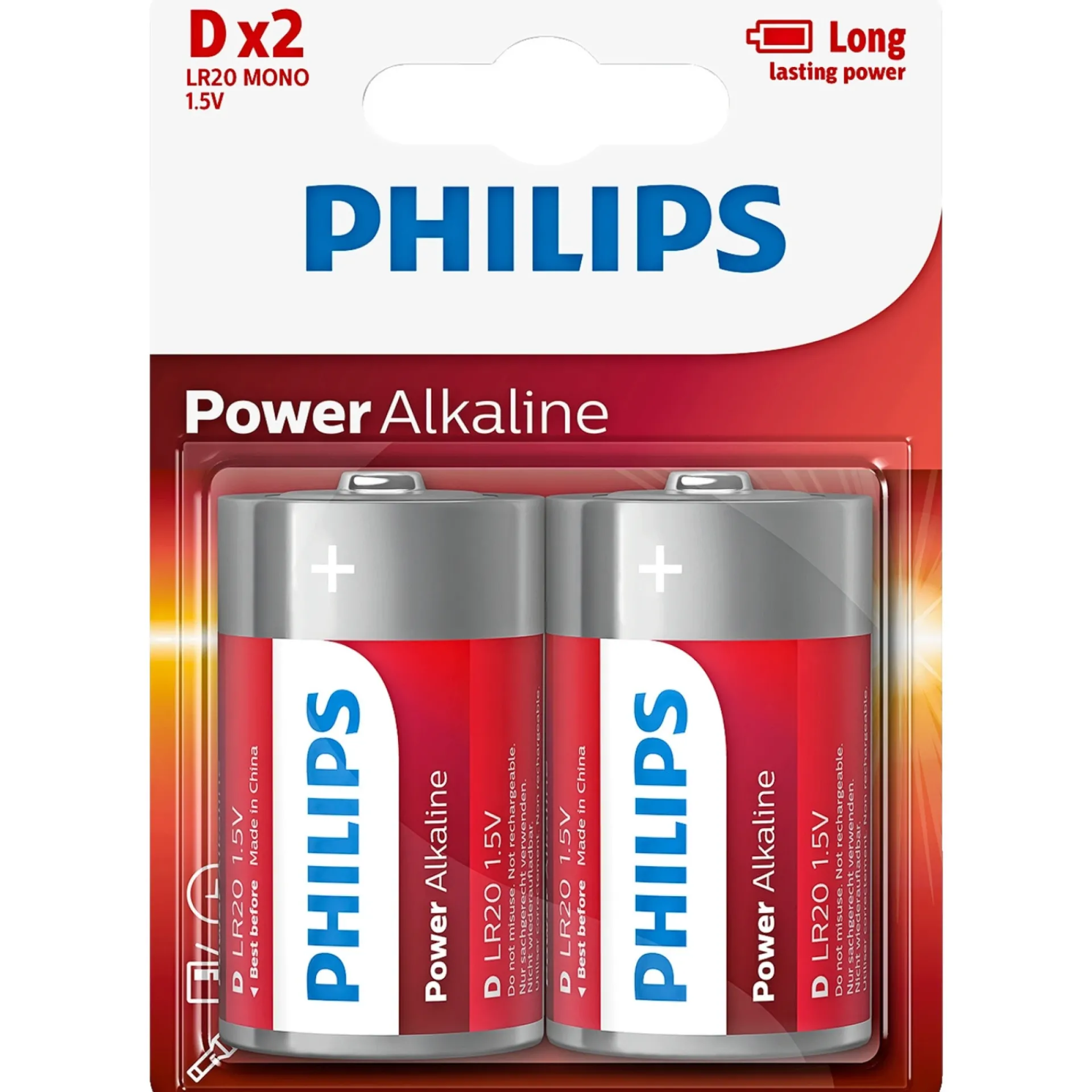 POWER ALKALINE D BATTERI 2 STK/PAK|Philips Sale