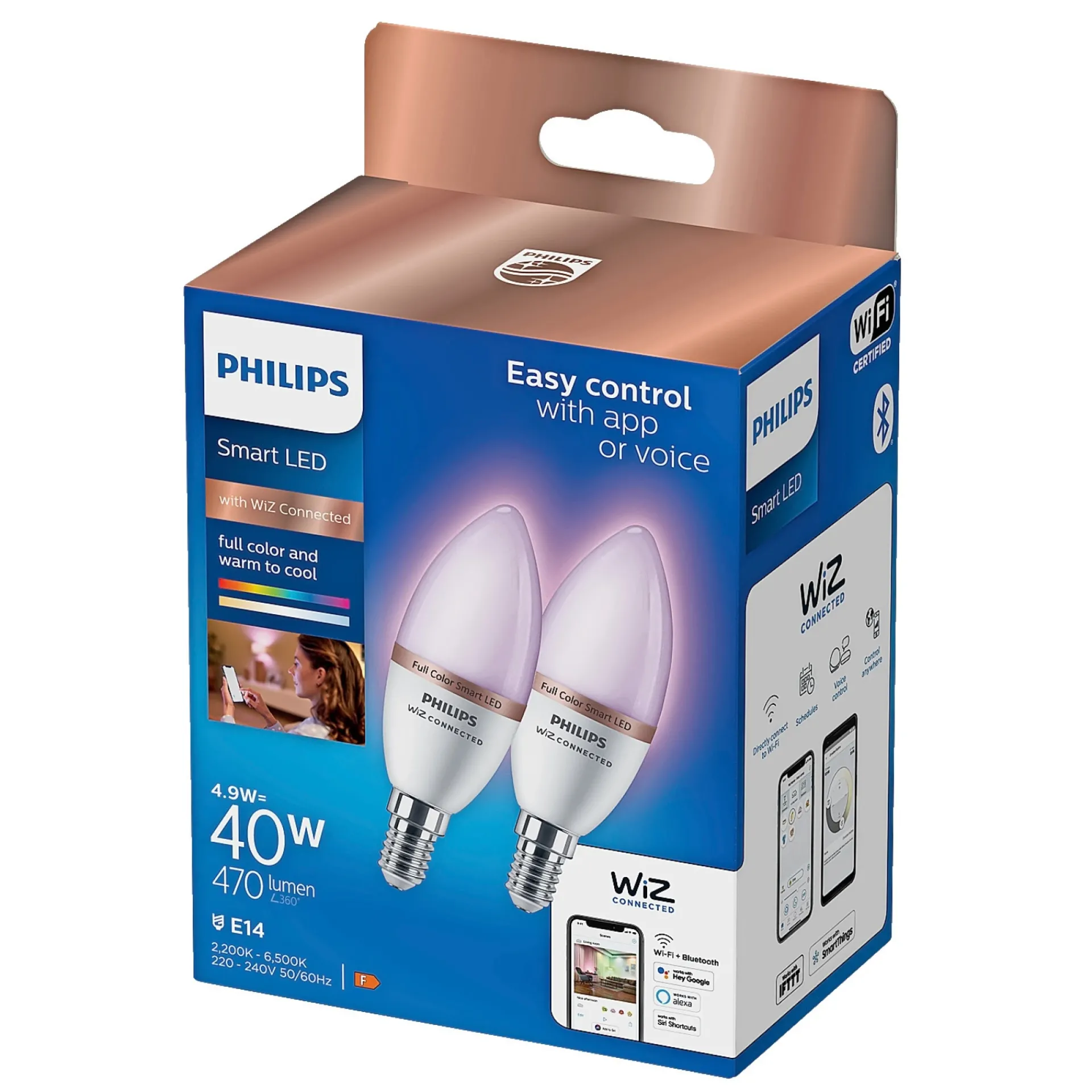 COLOR 2-PAK LED PÆRE E14 KERTE 5W|Philips Smart Best